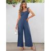 imageCaracilia Womens Jumpsuit Sleeveless Casual Dressy Smocked Wide Leg Rompers Summer Vacation Jumpers with Pockets 2025 OutfitsBlue