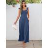 imageCaracilia Womens Jumpsuit Sleeveless Casual Dressy Smocked Wide Leg Rompers Summer Vacation Jumpers with Pockets 2025 OutfitsBlue