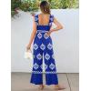 imageCaracilia Womens Jumpsuit Sleeveless Casual Dressy Smocked Wide Leg Rompers Summer Vacation Jumpers with Pockets 2025 OutfitsBlue White Floral