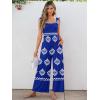 imageCaracilia Womens Jumpsuit Sleeveless Casual Dressy Smocked Wide Leg Rompers Summer Vacation Jumpers with Pockets 2025 OutfitsBlue White Floral
