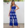 imageCaracilia Womens Jumpsuit Sleeveless Casual Dressy Smocked Wide Leg Rompers Summer Vacation Jumpers with Pockets 2025 OutfitsBlue White Floral