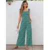 imageCaracilia Womens Jumpsuit Sleeveless Casual Dressy Smocked Wide Leg Rompers Summer Vacation Jumpers with Pockets 2025 OutfitsGreen Floral