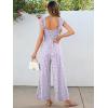 imageCaracilia Womens Jumpsuit Sleeveless Casual Dressy Smocked Wide Leg Rompers Summer Vacation Jumpers with Pockets 2025 OutfitsLight Purple Floral