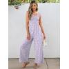 imageCaracilia Womens Jumpsuit Sleeveless Casual Dressy Smocked Wide Leg Rompers Summer Vacation Jumpers with Pockets 2025 OutfitsLight Purple Floral