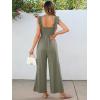 imageCaracilia Womens Jumpsuit Sleeveless Casual Dressy Smocked Wide Leg Rompers Summer Vacation Jumpers with Pockets 2025 OutfitsOlive