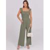 imageCaracilia Womens Jumpsuit Sleeveless Casual Dressy Smocked Wide Leg Rompers Summer Vacation Jumpers with Pockets 2025 OutfitsOlive