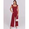 imageCaracilia Womens Jumpsuit Sleeveless Casual Dressy Smocked Wide Leg Rompers Summer Vacation Jumpers with Pockets 2025 OutfitsWine Red
