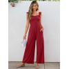 imageCaracilia Womens Jumpsuit Sleeveless Casual Dressy Smocked Wide Leg Rompers Summer Vacation Jumpers with Pockets 2025 OutfitsWine Red