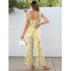 imageCaracilia Womens Jumpsuit Sleeveless Casual Dressy Smocked Wide Leg Rompers Summer Vacation Jumpers with Pockets 2025 OutfitsYellow Blue Flower