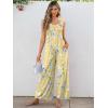 imageCaracilia Womens Jumpsuit Sleeveless Casual Dressy Smocked Wide Leg Rompers Summer Vacation Jumpers with Pockets 2025 OutfitsYellow Blue Flower