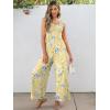 imageCaracilia Womens Jumpsuit Sleeveless Casual Dressy Smocked Wide Leg Rompers Summer Vacation Jumpers with Pockets 2025 OutfitsYellow Blue Flower