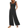 imageCaracilia Womens Jumpsuit Sleeveless Casual Dressy Smocked Wide Leg Rompers Summer Vacation Jumpers with Pockets 2025 OutfitsBlack