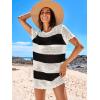 imageCaracilia Women Swimsuit Coverup Crochet Bathing Suit Cover Ups for Swimwear Swim Summer Bikini Beachwear Beach DressBlack White Stripes