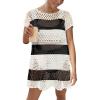 imageCaracilia Women Swimsuit Coverup Crochet Bathing Suit Cover Ups for Swimwear Swim Summer Bikini Beachwear Beach DressBlack White Stripes