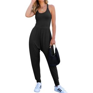 imageCaracilia Women Jumpsuits 2025 Summer Sleeveless Backless Tank Top Rompers Yoga Gym Workout Jumper One Piece OutfitsBlack