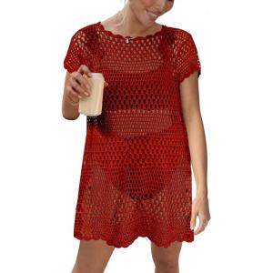 imageCaracilia Women Swimsuit Coverup Crochet Bathing Suit Cover Ups for Swimwear Swim Summer Bikini Beachwear Beach DressBurgundy