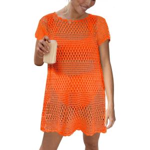 imageCaracilia Women Swimsuit Coverup Crochet Bathing Suit Cover Ups for Swimwear Swim Summer Bikini Beachwear Beach DressOrange
