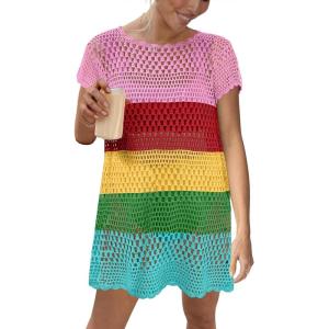 imageCaracilia Women Swimsuit Coverup Crochet Bathing Suit Cover Ups for Swimwear Swim Summer Bikini Beachwear Beach DressRainbow
