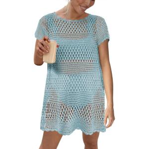 imageCaracilia Women Swimsuit Coverup Crochet Bathing Suit Cover Ups for Swimwear Swim Summer Bikini Beachwear Beach DressSky Blue