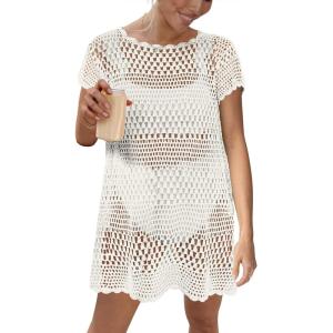 imageCaracilia Women Swimsuit Coverup Crochet Bathing Suit Cover Ups for Swimwear Swim Summer Bikini Beachwear Beach DressWhite