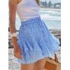 imageCaracilia Skorts for Women Boho Casual Beach Mini Skirts Summer Floral Ruffle Chiffon Flowy Shorts 2025 Trendy OutfitsBlue White Floral