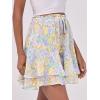 imageCaracilia Skorts for Women Boho Casual Beach Mini Skirts Summer Floral Ruffle Chiffon Flowy Shorts 2025 Trendy OutfitsPurple Yellow Floral