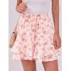 imageCaracilia Skorts for Women Boho Casual Beach Mini Skirts Summer Floral Ruffle Chiffon Flowy Shorts 2025 Trendy OutfitsRed Leaf