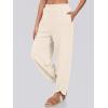 imageCaracilia Women Barrel Wide Leg Pants Casual Elastic Waist Loose Comfy Spring Vacation Travel Baggy Lounge SweatpantsBeige