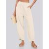 imageCaracilia Women Barrel Wide Leg Pants Casual Elastic Waist Loose Comfy Spring Vacation Travel Baggy Lounge SweatpantsBeige