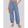 imageCaracilia Women Barrel Wide Leg Pants Casual Elastic Waist Loose Comfy Spring Vacation Travel Baggy Lounge SweatpantsBlue