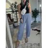 imageCaracilia Women Barrel Wide Leg Pants Casual Elastic Waist Loose Comfy Spring Vacation Travel Baggy Lounge SweatpantsBlue