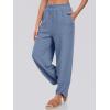 imageCaracilia Women Barrel Wide Leg Pants Casual Elastic Waist Loose Comfy Spring Vacation Travel Baggy Lounge SweatpantsBlue
