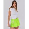 imageCaracilia Women Running Shorts Flowy Pleated Athletic Shorts Summer High Waisted Tennis Sporty Workout Gym ShortsNeon Yellow