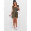 imageCaracilia Women Summer Short Sleeve Square Neck Bodycon Tie Cinched Waist Romper Mini Dress Athletic Night Out Vacation DressArmy Green