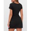 imageCaracilia Women Summer Short Sleeve Square Neck Bodycon Tie Cinched Waist Romper Mini Dress Athletic Night Out Vacation DressBlack