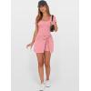 imageCaracilia Women Summer Short Sleeve Square Neck Bodycon Tie Cinched Waist Romper Mini Dress Athletic Night Out Vacation DressCoral
