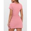 imageCaracilia Women Summer Short Sleeve Square Neck Bodycon Tie Cinched Waist Romper Mini Dress Athletic Night Out Vacation DressCoral