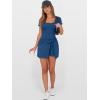 imageCaracilia Women Summer Short Sleeve Square Neck Bodycon Tie Cinched Waist Romper Mini Dress Athletic Night Out Vacation DressDark Blue