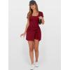 imageCaracilia Women Summer Short Sleeve Square Neck Bodycon Tie Cinched Waist Romper Mini Dress Athletic Night Out Vacation DressDark Red