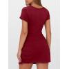 imageCaracilia Women Summer Short Sleeve Square Neck Bodycon Tie Cinched Waist Romper Mini Dress Athletic Night Out Vacation DressDark Red