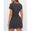 imageCaracilia Women Summer Short Sleeve Square Neck Bodycon Tie Cinched Waist Romper Mini Dress Athletic Night Out Vacation DressDeep Grey