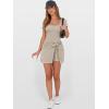 imageCaracilia Women Summer Short Sleeve Square Neck Bodycon Tie Cinched Waist Romper Mini Dress Athletic Night Out Vacation DressKhaki  Parchment