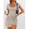 imageCaracilia Women Summer Short Sleeve Square Neck Bodycon Tie Cinched Waist Romper Mini Dress Athletic Night Out Vacation DressKhaki  Parchment