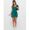 imageCaracilia Women Summer Short Sleeve Square Neck Bodycon Tie Cinched Waist Romper Mini Dress Athletic Night Out Vacation DressLake  Grey Green