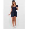 imageCaracilia Women Summer Short Sleeve Square Neck Bodycon Tie Cinched Waist Romper Mini Dress Athletic Night Out Vacation DressNavy Blue