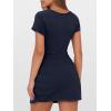 imageCaracilia Women Summer Short Sleeve Square Neck Bodycon Tie Cinched Waist Romper Mini Dress Athletic Night Out Vacation DressNavy Blue