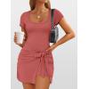imageCaracilia Women Summer Short Sleeve Square Neck Bodycon Tie Cinched Waist Romper Mini Dress Athletic Night Out Vacation DressRust Red