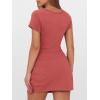 imageCaracilia Women Summer Short Sleeve Square Neck Bodycon Tie Cinched Waist Romper Mini Dress Athletic Night Out Vacation DressRust Red