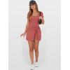 imageCaracilia Women Summer Short Sleeve Square Neck Bodycon Tie Cinched Waist Romper Mini Dress Athletic Night Out Vacation DressRust Red