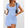 imageCaracilia Women Summer Short Sleeve Square Neck Bodycon Tie Cinched Waist Romper Mini Dress Athletic Night Out Vacation DressSky Blue